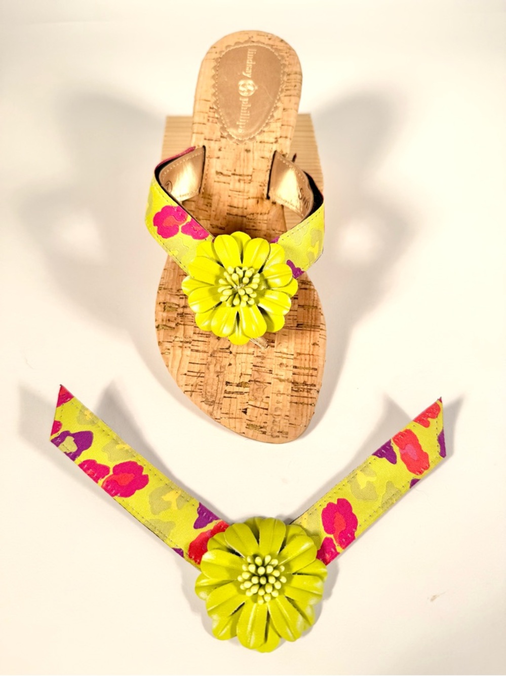 Lindsay Phillips SwitchFlops Lime Floral Abstract Interchangeable Straps Sz M